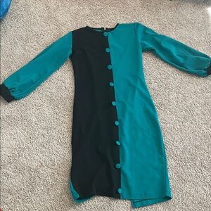 Elegant Teal and Black Long Sleeve Dress